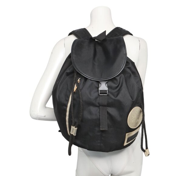 VERSACE Parfums Black Nylon Backpack Gold Medusa Logo Bag Travel Gym Drawstring - Picture 3 of 13